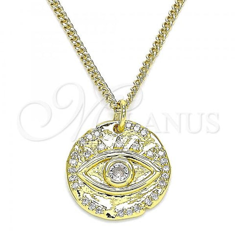 Oro Laminado Pendant Necklace, Gold Filled Style Evil Eye Design, with White Micro Pave, Polished, Golden Finish, 04.362.0016.20
