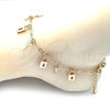 Oro Laminado Charm Anklet , Gold Filled Style key and Lock Design, Polished, Golden Finish, 03.372.0021.10