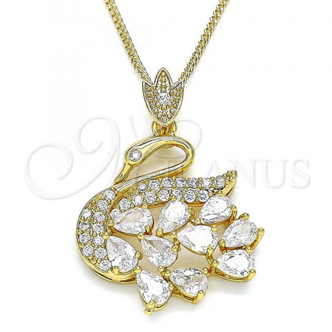 Oro Laminado Pendant Necklace, Gold Filled Style Swan Design, with White Cubic Zirconia, Polished, Golden Finish, 04.283.0016.20