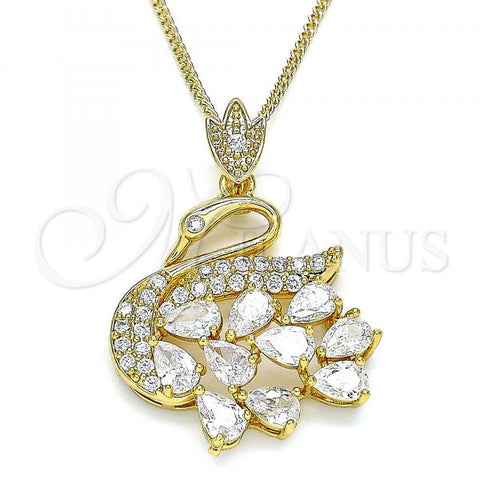 Oro Laminado Pendant Necklace, Gold Filled Style Swan Design, with White Cubic Zirconia, Polished, Golden Finish, 04.283.0016.20