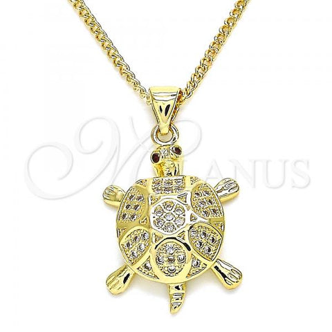 Oro Laminado Pendant Necklace, Gold Filled Style Turtle Design, with White Micro Pave, Polished, Golden Finish, 04.156.0299.20