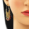Oro Laminado Long Earring, Gold Filled Style Elephant and Evil Eye Design, Red Resin Finish, Golden Finish, 02.380.0057.1