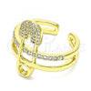 Oro Laminado Multi Stone Ring, Gold Filled Style Paperclip Design, with White Micro Pave, Polished, Golden Finish, 01.341.0025 (One size fits all)