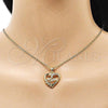 Oro Laminado Fancy Pendant, Gold Filled Style Heart and Mom Design, with White Micro Pave, Polished, Golden Finish, 05.342.0210