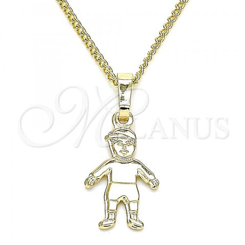 Oro Laminado Pendant Necklace, Gold Filled Style Little Boy Design, Polished, Golden Finish, 04.213.0194.20