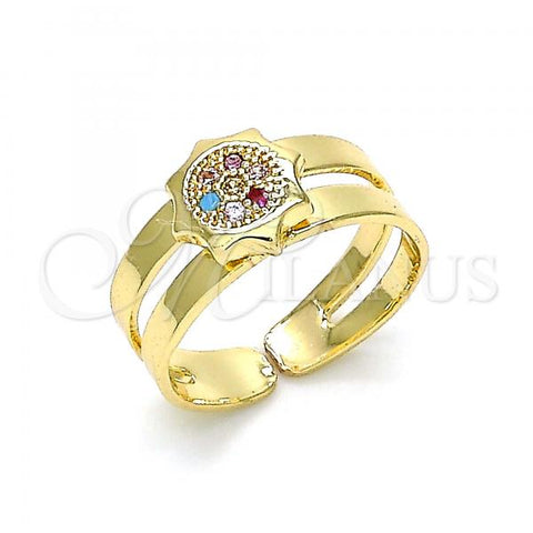 Oro Laminado Baby Ring, Gold Filled Style with Multicolor Micro Pave, Polished, Golden Finish, 01.233.0013.2 (One size fits all)
