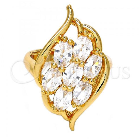 Oro Laminado Multi Stone Ring, Gold Filled Style with White Cubic Zirconia, Polished, Golden Finish, 01.210.0017.08 (Size 8)
