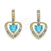 Oro Laminado Dangle Earring, Gold Filled Style Heart Design, with Blue Topaz Cubic Zirconia and Multicolor Micro Pave, Polished, Golden Finish, 02.65.2660.2
