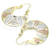 Oro Laminado Medium Hoop, Gold Filled Style Guadalupe and Flower Design, Polished, Tricolor, 02.351.0043.30
