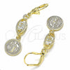 Oro Laminado Long Earring, Gold Filled Style San Benito Design, with White Cubic Zirconia, Polished, Golden Finish, 02.351.0030