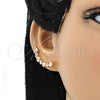 Oro Laminado Earcuff Earring, Gold Filled Style Heart Design, with White Cubic Zirconia, Polished, Golden Finish, 02.210.0703