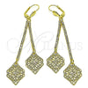 Oro Laminado Long Earring, Gold Filled Style Leaf Design, with Cubic Zirconia, Golden Finish, 5.108.004