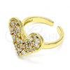 Oro Laminado Multi Stone Ring, Gold Filled Style Heart Design, with White Cubic Zirconia, Polished, Golden Finish, 01.210.0118