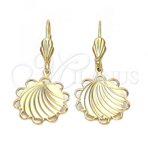 Oro Laminado Dangle Earring, Gold Filled Style Flower Design, Diamond Cutting Finish, Golden Finish, 5.081.015.1