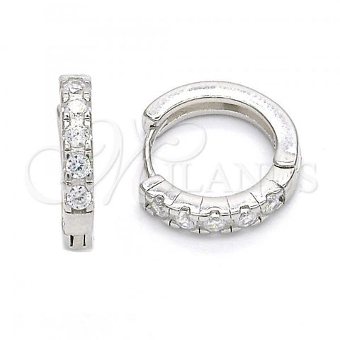 Sterling Silver Huggie Hoop, with White Cubic Zirconia, Polished, Rhodium Finish, 02.186.0105.15