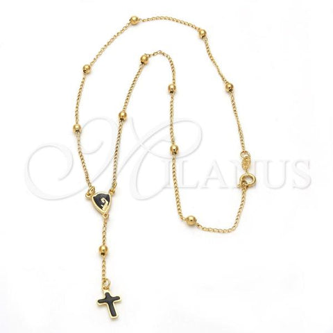 Oro Laminado Medium Rosary, Gold Filled Style Black Enamel Finish, Golden Finish, 5.212.010.18
