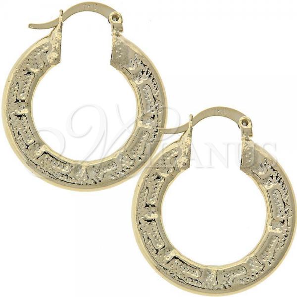 Oro Laminado Small Hoop, Gold Filled Style Greek Key Design, Diamond Cutting Finish, Golden Finish, 02.163.0007