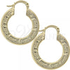 Oro Laminado Small Hoop, Gold Filled Style Greek Key Design, Diamond Cutting Finish, Golden Finish, 02.163.0007