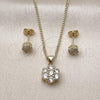 Oro Laminado Earring and Pendant Adult Set, Gold Filled Style Flower Design, with White Cubic Zirconia, Polished, Golden Finish, 10.213.0034