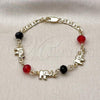 Oro Laminado Fancy Bracelet, Gold Filled Style Elephant Design, with Garnet and Black Crystal, Polished, Golden Finish, 03.213.0043.06