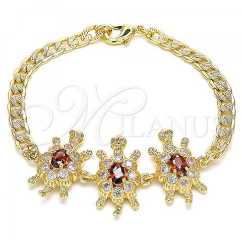 Oro Laminado Fancy Bracelet, Gold Filled Style Turtle Design, with Garnet and White Cubic Zirconia, Polished, Golden Finish, 03.63.2139.1.07