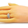 Oro Laminado Multi Stone Ring, Gold Filled Style Heart Design, with White Crystal, Polished, Golden Finish, 01.372.0002