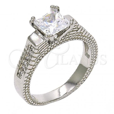 Oro Laminado Multi Stone Ring, Gold Filled Style with White Cubic Zirconia, Polished, Rhodium Finish, 01.94.0006.1.07 (Size 7)