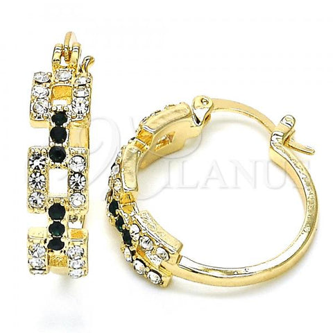 Oro Laminado Small Hoop, Gold Filled Style with Green and White Crystal, Polished, Golden Finish, 02.100.0073.2.20