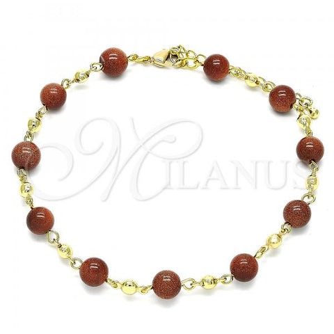 Oro Laminado Fancy Anklet, Gold Filled Style Ball Design, Polished, Golden Finish, 03.63.2226.3.10