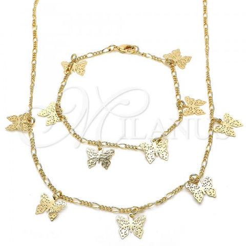 Oro Laminado Necklace and Bracelet, Gold Filled Style Butterfly Design, Polished, Golden Finish, 06.63.0201