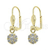 Oro Laminado Dangle Earring, Gold Filled Style Flower Design, with White Cubic Zirconia, Polished, Golden Finish, 02.63.2432