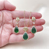 Oro Laminado Earring and Pendant Adult Set, Gold Filled Style Teardrop and Cluster Design, with Green Cubic Zirconia and White Micro Pave, Polished, Golden Finish, 10.196.0195