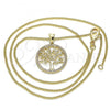 Oro Laminado Pendant Necklace, Gold Filled Style Tree Design, with White Micro Pave, Polished, Golden Finish, 04.156.0311.20
