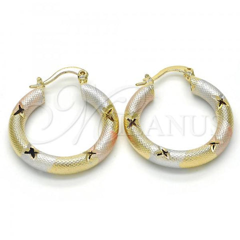 Oro Laminado Small Hoop, Gold Filled Style Hollow Design, Diamond Cutting Finish, Tricolor, 02.65.2635.25