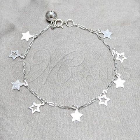 Sterling Silver Fancy Bracelet, Star Design, Polished, Silver Finish, 03.409.0163.07