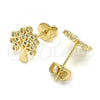 Oro Laminado Stud Earring, Gold Filled Style Tree Design, with White Micro Pave, Polished, Golden Finish, 02.156.0452