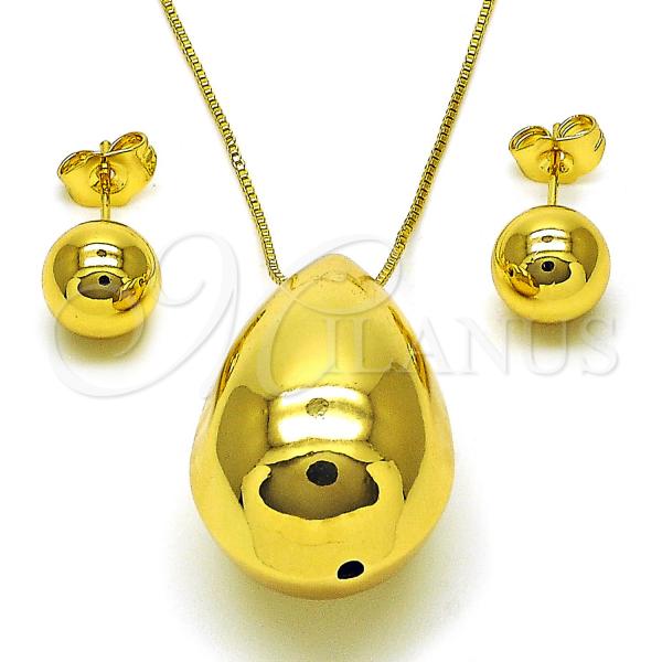 Oro Laminado Earring and Pendant Adult Set, Gold Filled Style Chunky and Ball Design, Polished, Golden Finish, 10.417.0010