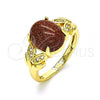 Oro Laminado Multi Stone Ring, Gold Filled Style Leaf Design, with Brown and White Micro Pave, Polished, Golden Finish, 01.284.0061.07