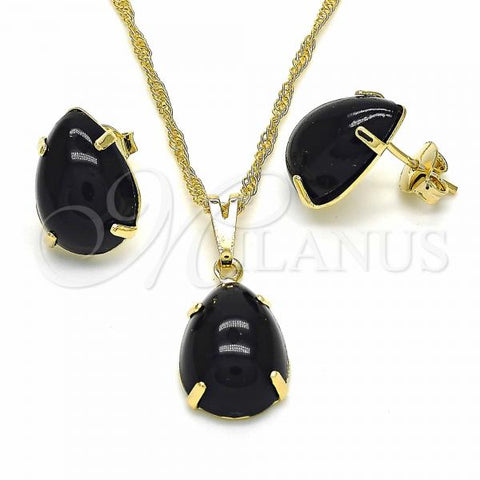 Oro Laminado Earring and Pendant Adult Set, Gold Filled Style Teardrop Design, with Black Cubic Zirconia, Polished, Golden Finish, 10.09.0039.2.18