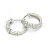 Sterling Silver Huggie Hoop, with White Micro Pave, Polished, Rhodium Finish, 02.175.0159.15