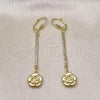 Oro Laminado Long Earring, Gold Filled Style Flower Design, with Cubic Zirconia, Golden Finish, 5.086.010