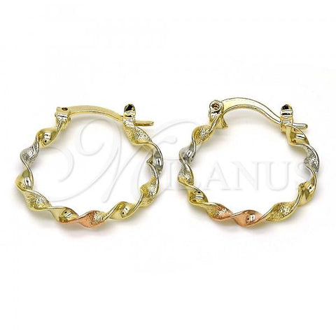 Oro Laminado Small Hoop, Gold Filled Style Matte Finish, Tricolor, 02.96.0078.1.20