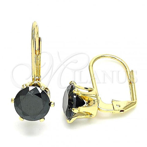 Oro Laminado Leverback Earring, Gold Filled Style with Black Cubic Zirconia, Polished, Golden Finish, 5.128.075.1