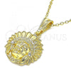 Oro Laminado Religious Pendant, Gold Filled Style with White Crystal, Polished, Golden Finish, 05.351.0199