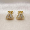 Oro Laminado Stud Earring, Gold Filled Style with White Micro Pave, Polished, Golden Finish, 02.260.0026