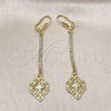 Oro Laminado Long Earring, Gold Filled Style Leaf Design, with Cubic Zirconia, Golden Finish, 5.075.010