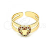 Oro Laminado Baby Ring, Gold Filled Style Heart and Butterfly Design, with Garnet Micro Pave, Polished, Golden Finish, 01.233.0015.1 (One size fits all)