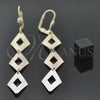Oro Laminado Long Earring, Gold Filled Style Diamond Cutting Finish, Tricolor, 02.63.2147