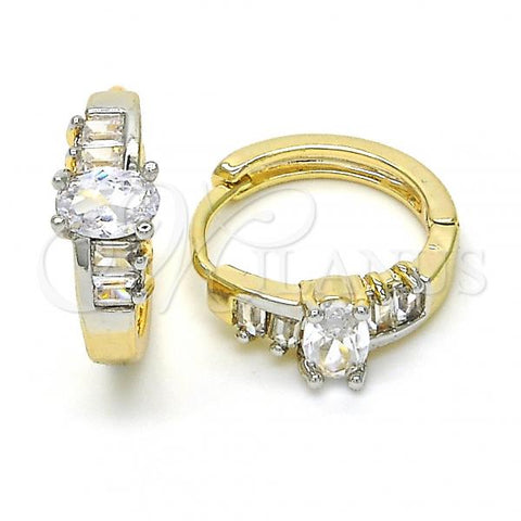 Oro Laminado Huggie Hoop, Gold Filled Style with White Cubic Zirconia, Polished, Two Tone, 02.210.0143.15