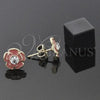 Oro Laminado Stud Earring, Gold Filled Style Flower Design, with White Crystal, Orange Enamel Finish, Golden Finish, 02.64.0260 *PROMO*